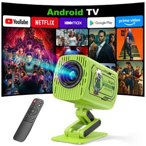 W & O [Built-in Apps] Mini Projector with Wifi and Bluetooth,movie projector with Type-C Power Input & Smart Projector Built-In Speaker for Bedroom,Outdoor,Focus Dial,Keystone Correction