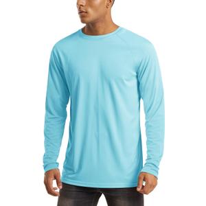 MAGCOMSEN Men's Long Sleeve Shirts UPF 50+ UV Sun Protection Athletic Shirts for Hiking Running Workout Rash Guard (Medium, Lake Blue)