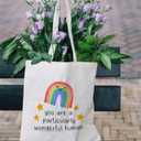 Rainbow Canvas Tote Bag for Women Girls, Inspirational motivational Rainbow Gifts for Women, You are a Particularly Wonderful Human, Reusable Grocery Shopping Bag
