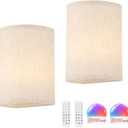 Shenmoyl Adhesive Battery Operated Wall Sconce Set of 2, 6000 mAh Battery Rechargeable Bulb with 12 RGB Colors, Stick on Wall Sconce No Drill Wall Lights, Linen (Half-circle Linen)