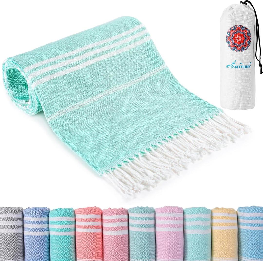 Antfuny Turkish Beach Towels Vacation Essentials Quick Dry Sand Free Oversized Bath Pool Swim Towel Extra Large XL Blanket Adult Travel Gift Cruise Accessories Must Haves Clearance Stuff Necessities (72 x 36 inch, Thinner Aqua)
