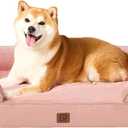 EHEYCIGA Orthopedic Dog Bed for Large Dogs with Waterproof Memory Foam and Washable Cover, Dusty Pink (35.0"L x 22.0"W x 6.5"Th)