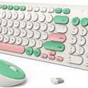 Wireless Keyboards Mouse Combos, Colorful Quiet Keyboard Cute Typewriter Full-Size Retro Round Keycaps, 2.4GHz Sleep Mode Office Wireless Keyboard and Mouse Set for Desktop Laptop PC Computer (96 Keys Green Colorful)
