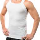 Different Touch Men Cotton Tank Top Square Cut Muscle Rib A-Shirt (White, XL)