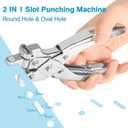 2 in 1 Badge Slot Hole Punch for ID Cards, Heavy Duty Hand Punch Metal Hole Puncher for PVC Material, Business Cards, Paper and Cardstock (5mm Round Hole &13mm X 3mm Slot Hole, Silver)