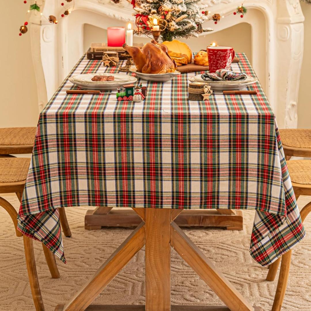 AQOTHES Red White Plaid Christmas Tablecloth 60x84, Tartan Table Cloth Decorations, Winter Holiday Tablecloths for Rectangle Tables Parties Dining Farmhouse Kitchen Decor