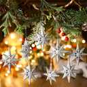 Civaner 24 Pcs Silver Star Ornaments for Christmas Tree 3.15 Inch Bethlehem Star Ornament 8 Point Silver Glitter Stars Ornaments 3D Hollow Stars Hanging Pendant for Decoration Xmas Party