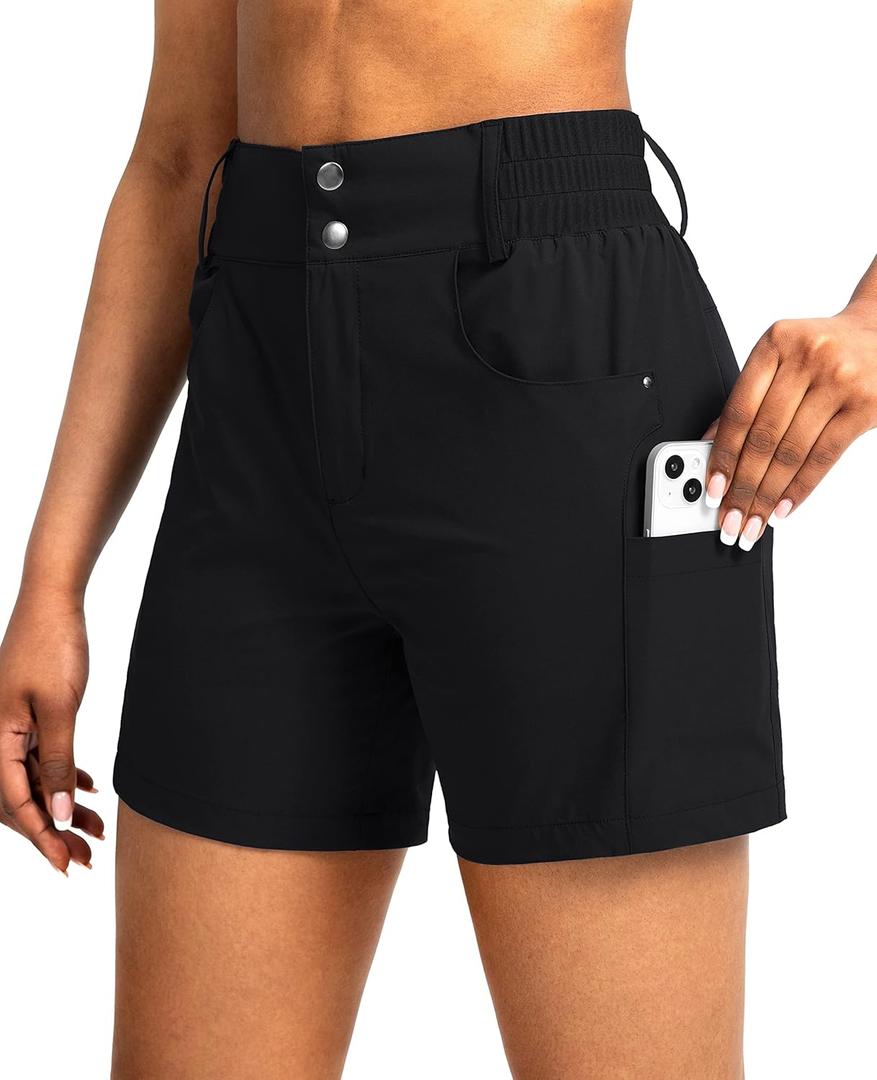 Viodia Women's 5" Hiking Golf Shorts with Pockets High Waist Stretch Cargo Short Shorts for Women Casual Summer (Large, Black)