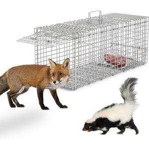 Heavy Live Animal Cage Trap, Collapsible Galvanized Wire with Pedal Triggers, Indoors/Outdoors Humane Cat Trap for Stray Cats, Squirrel, Raccoons, Mouse, Groundhogs, Foxes, Armadillos(30.51" 11.02 11.81)