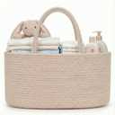 luxury little Diaper Caddy Organizer, Large Cotton Rope Nursery Baby Basket, Changing Table Organizer for Baby Diaper Storage, Portable Car Organizer Removable Divider (Oatmeal, Large)