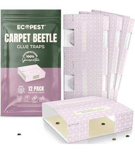 Carpet Beetle Traps – 12 Pack | Sticky Indoor Glue Boards for Carpet Beetles, Larvae & Other Crawling Insects | NonToxic Pest Control Trap & Monitor for Closets, Storage Areas, and More