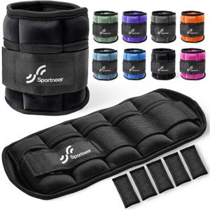 Sportneer Adjustable Ankle Wrist Weights for Men Women Kids, Adjustable Leg & Cuff Weight Straps for Fitness, Walking, Running, Aerobics, Yoga, Gym | 2 lbs for Each Ankle, 1 Pair Total Weight 4 lbs (Black)