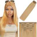 32 Inch #27 Blonde Clip in Hair Extensions,Soft Real Human Hair 120g 7pcs,Brazilian Remy Clip ins for Women,Honey Blonde Clip ins Silky Straight Hair Extensions