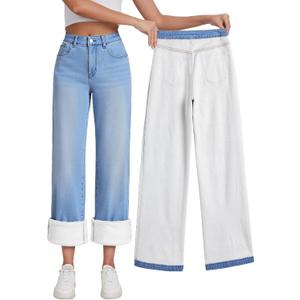 EMMIOL Women's 2026 Wide Leg Jeans Distress Mid Waist Denim Pants Vintage Y2K Trousers