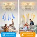 Caged Crystal Ceiling Fans with Lights and Remote,20" Flush Mount Low Profile Ceiling Fan with Light,6 Speed Enclosed Ceiling Fan with Reversible Motor for Bedroom Living Room|(4 E26 Bulbs Included)