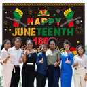 Happy Juneteenth 1865 Freedom Day Backdrop African American Emancipation Day Photo Booth Background Banner for Juneteenth Party Decoration Red Green Yellow Patriotic Holiday Party Decor (8X6 FT)