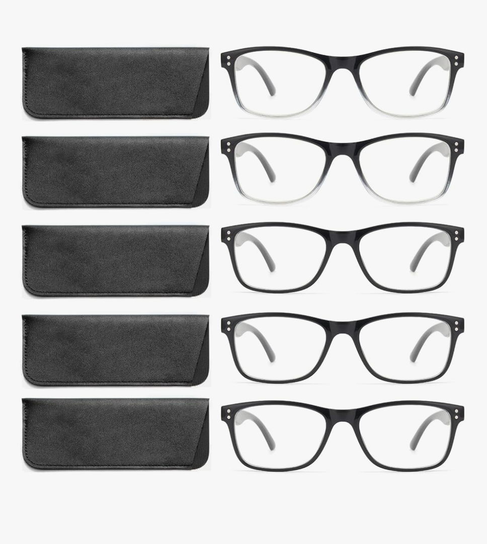 Reading Glasses Blue Light Blocking, Computer Glasses for Women Men, Fashion Square Eyeglasses 5 Pairs 1.5x