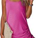 Dokotoo Women's Hollow Out Cover Up Swimwear Beachwear Double Shoulder Straps Sleeveless Mini Dress Drawstring Beach Dress (Pink, L)