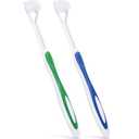 Boao 2 Pieces Autism Toothbrush Three Bristle Travel Toothbrush for Complete Teeth, Great Angle Bristles Clean Each Tooth, Soft and Gentle(Green, Blue)