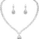 WeimanJewelry White Gold/Gold Plated Women Cubic Zirconia CZ Marquise Teardrop Bridal Tennis Necklace and Drop Earring Set for Wedding Brides