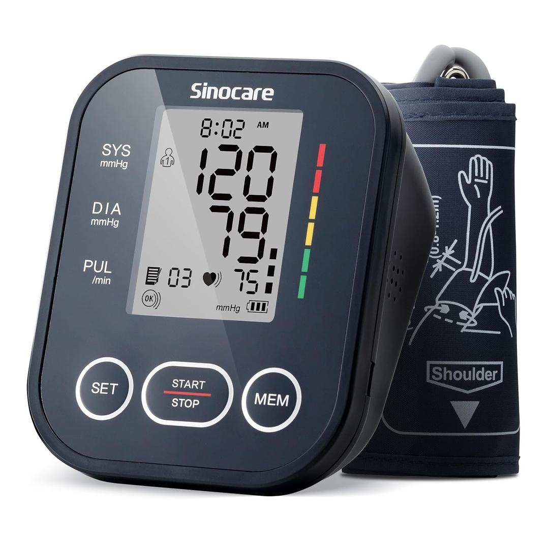 Sinocare Blood Pressure Monitor, Upper Arm Blood Pressure Monitors for Home Use, Adjustable Arm Cuff 8.6"-16.5", One-Button Operation, Dual User, Accurate & Practical (Black)