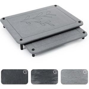 2 PCs Nesting Stone Dish Drying Mats for Kitchen Counter - Absorbent Quick Drying Diatomaceous Earth Stone Drying Mat with Non-Slip Feet - Heat Resistant & Odorless Dish Drying Stone Mat - Dark Gray