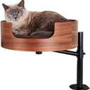 Desk Nest Cat Desk Bed  Space-Saving, Elevated Bed for Cats  Keeps Desks Clear, 360 Adjustable, Supports 25 lbs  Secure, Stylish and Durable  Perfect for Home Office  Walnut Wood Finish