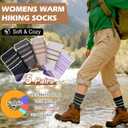 5 Pairs Womens Merino Wool Hiking Socks Winter Warm Crew Moisture Wicking Thick Cushioned Striped Boot Socks, Multicolor