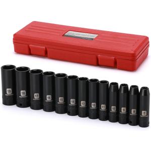 MIXPOWER 13 Pieces 3/8-Inch Drive Deep Impact Socket Set, 7mm to 19mm, CR-V, Metric, 6 Point, Deep, 13 Pieces 3/8" Dr. Socket