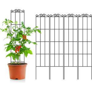 ARIFARO 57.5'' Metal Garden Trellis for Climbing Plants,(Pack of 4) Indoor/Outdoor Sturdy Plant Trellis for Potted Plants, House Plants, Climbing Vines, Black