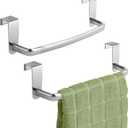 mDesign Steel Metal Wire Over Cabinet Towel Rack Storage Organizer - Hang on Cabinet or Door - Towel Bar Holder for Kitchen - Holds Hand Towels, Washcloths - Spira Collection, 2 Pack, Chrome