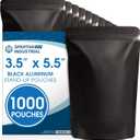 Spartan Industrial 3.5" X 5.5" Matte Black Stand-Up Mylar Bags - 1000 Count Small Smell-Proof Bags With Heat Sealable Opening and Resealable Zipper