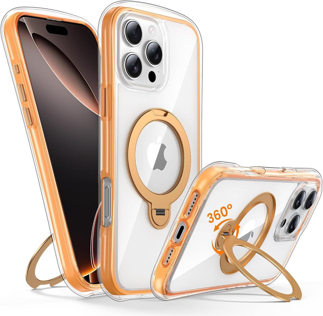 Magnetic for iPhone 16 Pro Case with Stand [Compatible with MagSafe][360° Rotatable Ring Holder Kickstand][Military Grade Protection] Airbag Shockproof Case for i Phone 16Pro 6.3 Inch, Orange