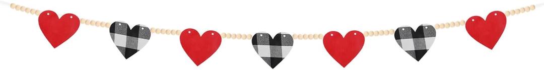 Valentines Day Decor Wood Bead Garland Red & Pink Felt Hearts Valentine Banner for Mantel Wedding & Anniversary Decor