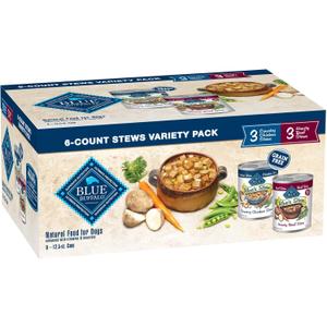 Blue Buffalo Blue's Stew Natural Wet Dog Food, Made with Natural Ingredients, Hearty Beef and Country Chicken Variety Pack, 12.5-oz Cans, 6 Count (EXP 10/12/27)