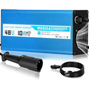 10Amp 48 Volt Golf Cart Battery Charger for Club Car DS&Precedent, Trickle Charge 6-10 Hours Full Charge,3 Pin with Round Plug Replace for Club Car Golf Cart 48 Volt Golf Cart Battery,5Lbs