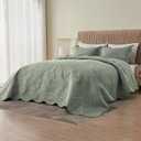 Kingnex Oversized King Bedspreads 128x120 for Extra Wide Tall King or Cal King Bed Ultrasonic Quilted Coverlet Set 3 Piece Include 1 Quilt 2 Pillowcases Sage