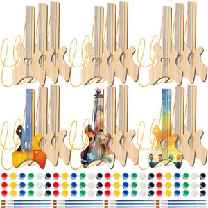 Syhood 18 Pcs DIY Wood Guitar for Kids with 18 Set of Pigments 6 Colors Christmas Kids Gift for Boys Girls Crafts Halloween Art Birthday Party Music Theme Party(Special)