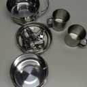 14 Piece Camp Cooking Set, Stainless Steel Camping Cookware with Pot and Pan Kit 2 Set Stainless Steel Cups Plates Forks Knives Spoons for Camping, Backpacking, Outdoor Cooking and Picnic