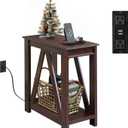 WLIVE Narrow End Table with Charging Station of Open Storage ShelfSofa Side Table with 2 USB Ports and 2 Power OutletsSlim Farmhouse End Table for Small Spaces, 11.8" D x 23.6" W x 23.74" H (Espresso)