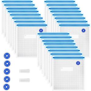 Reusable BPA Free Vacuum Sealer Bags (8.5 * 8.5in), 31 Pcs (24 Pcs Vacuum Zipper Bag & 2 Seal Clips & 5 Air Valves), Plastic, Clear, Double Zipper Seal, Microwaveable, Food Storage, Cooking