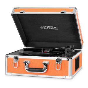Victrola Journey Bluetooth Portable Suitcase Record Player with Built-in Speakers, 3 Speed Vinyl Record Player, RCA Out, Headphone Jack Orange