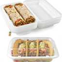 50PK Street Taco Holders, Disposable Taco Holders Box with Lids, 2-Burrito Clamshell Box BPA Free for Taco Bar Supplies, Microwave Safe 3 Dividers Dust-Proof Taco Plates
