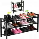 Expandable 3-Tier Metal Shoe Rack, Black Freestanding Storage Organizer