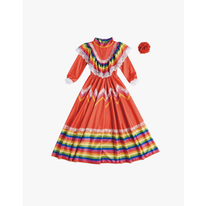 STIOEDYUAN Kids Mexico Costume for Girl Senorita Blouse Dance Dress Cinco De Mayo Folklorico Flower Headwear Halloween. 57in