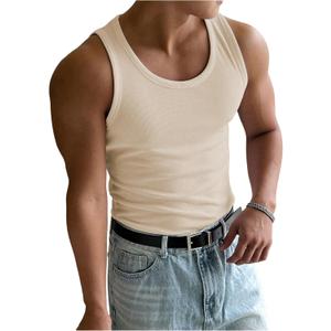 COZYEASE Men's Summer Tank Top Scoop Neck Workout Gym Muscle Tank T-Shirt Sleeveless Undershirt (XXL)