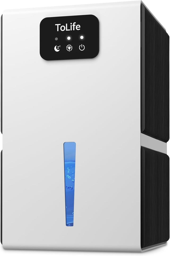 ToLife Dehumidifiers for Home 95 OZ Water Tank with Auto-Off 1000 sq.ft Sleep Mode Portable Dehumidifier for Basement Bathroom Home RV Closet Room 7 Colors LED Light, White
