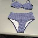 ZAFUL Womens Gingham Bikini Sets High Waisted Underwire Swimsuits Full Coverage Two Piece Swimwear Plaid Bathing Suits (Blue, S)