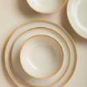 Pokini 32 Piece Dinnerware Set for 8 with Pasta Bowls, Yellow White Reactive Glaze Stoneware | All‑in‑One Host Set for Entertaining, Holiday Meals, Multi‑Course Dish Set | Unique Irregular Look