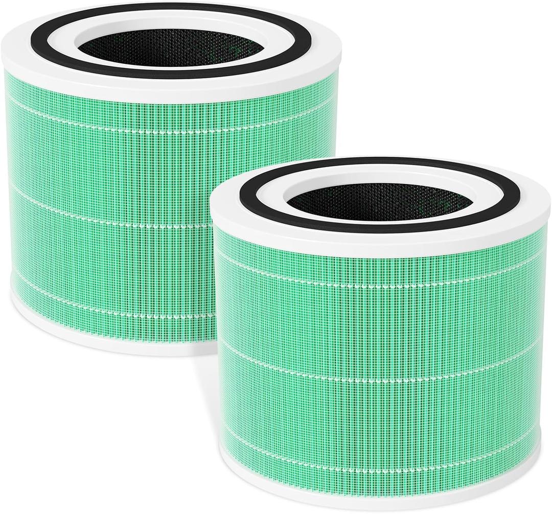 Fil-fresh Core 300 Replacement Filter, Compatible with LEVOIT 300 and Core 300S Air Purifier, Smoke Removal, H13 True HEPA Filters and Activated Carbon, Replace Core 300-RF-TX, 2-Pack (7.56*5.8*7.56 inch, Green)